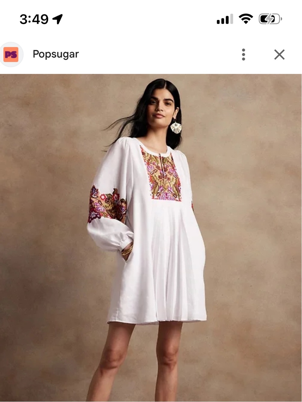White Embroidered Peasant Dress with embroidery